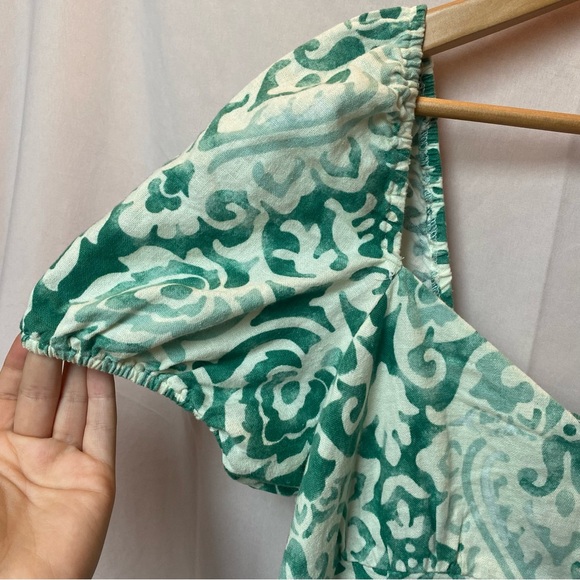 House of Harlow 1960 Women's Green Baroque Print Dress Size L Linen Blend Mini - Picture 6 of 11